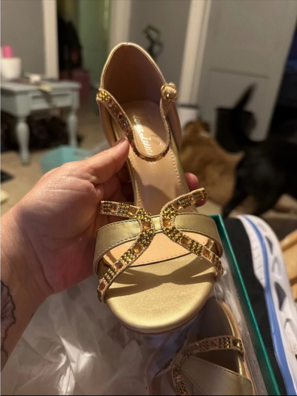 Daisy Gold Strappy Embellished Heels